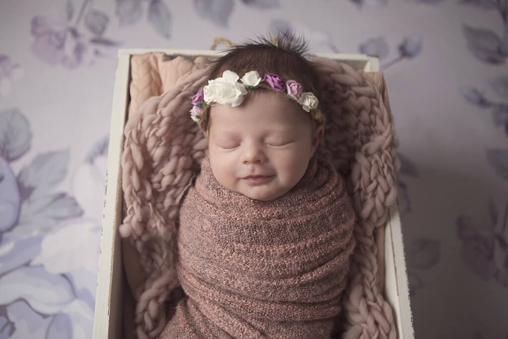 newborn floral headband sweet smile brown wrap box