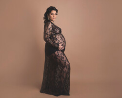 expecting mother wearing black dress maternity session pawtucket, ri by Fallon Photographic Art