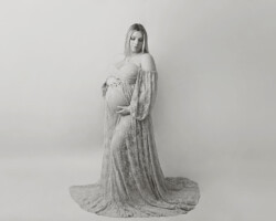 Expecting mother in dress during studio maternity session Pawtucket, RI by Fallon Photographic Art